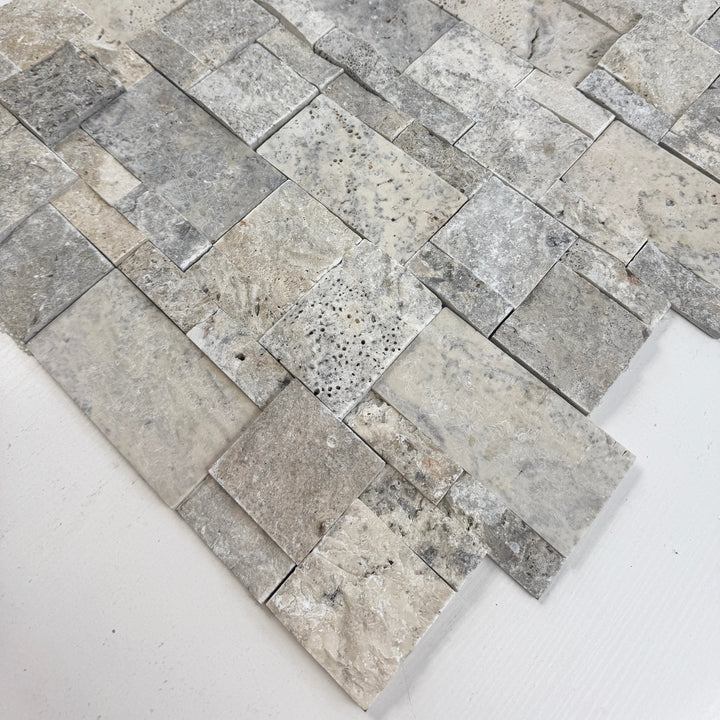 Golden Kasbah Lava Grey & Thunder Grey & Seal Grey Mixed Split Surface  Interlocking Rectangular Pattern Travertine Mosaic