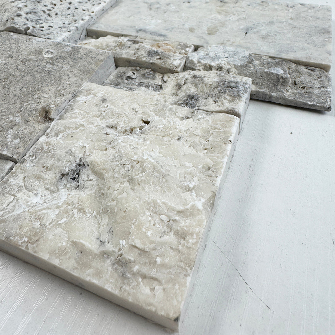 Golden Kasbah Lava Grey & Thunder Grey & Seal Grey Mixed Split Surface  Interlocking Rectangular Pattern Travertine Mosaic
