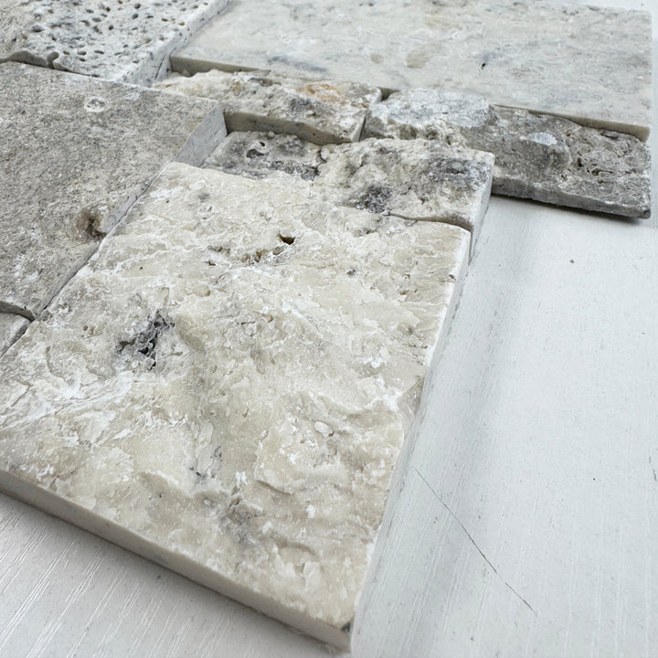 Golden Kasbah Lava Grey & Thunder Grey & Seal Grey Mixed Split Surface  Interlocking Rectangular Pattern Travertine Mosaic