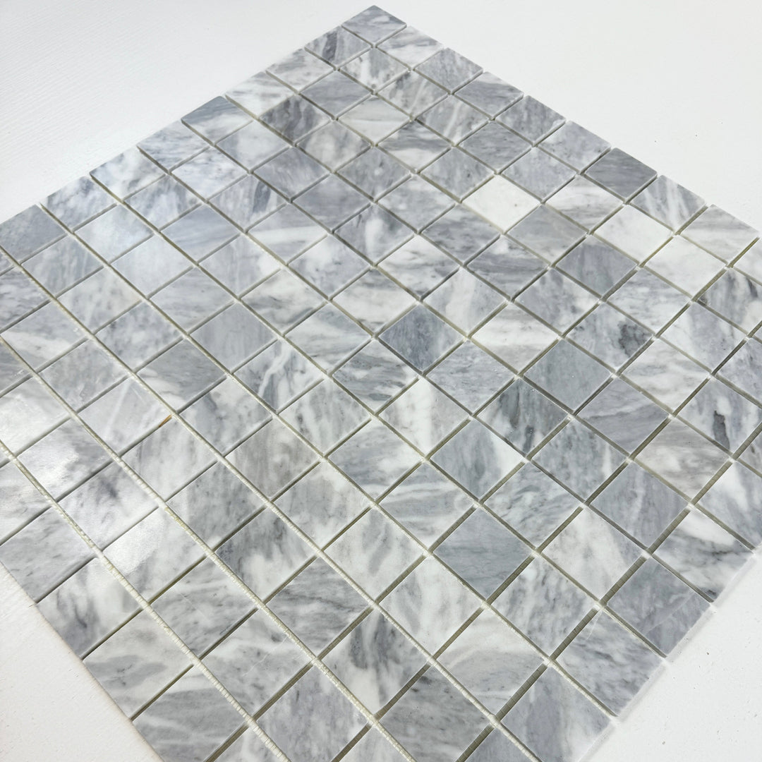 Silver Veil Bardiglio Polished Square  Marble Mosaic