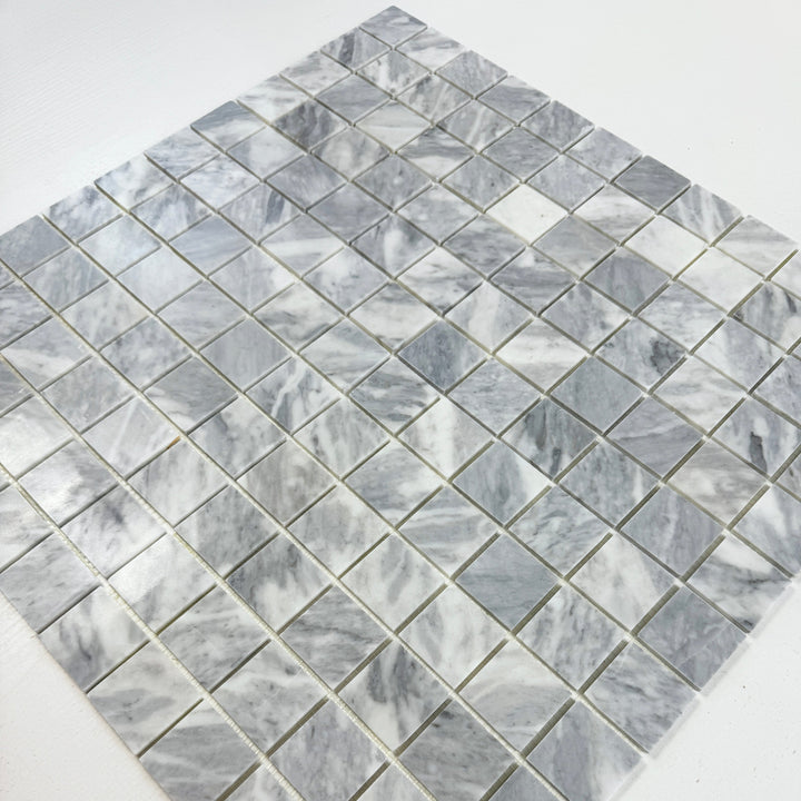 Silver Veil Bardiglio Polished Square  Marble Mosaic