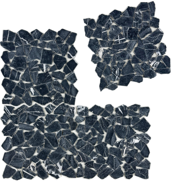 Celvive Stone Black Marquina Honed Irregular Shape Marble Mosaic