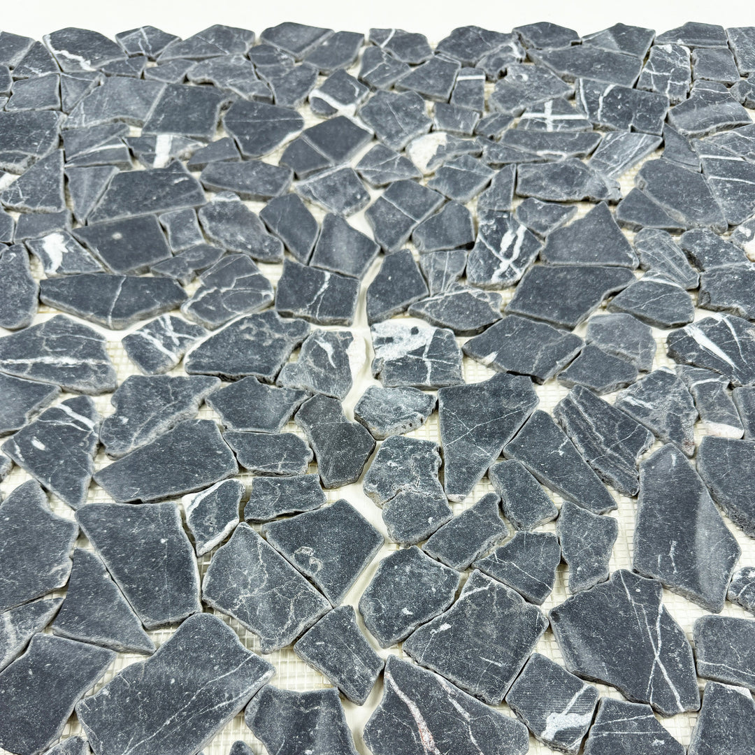 Celvive Stone Black Marquina Honed Irregular Shape Marble Mosaic