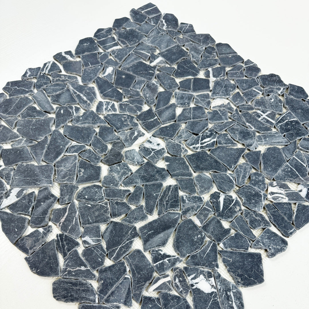 Celvive Stone Black Marquina Honed Irregular Shape Marble Mosaic