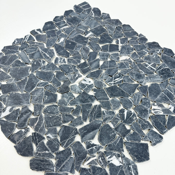 Celvive Stone Black Marquina Honed Irregular Shape Marble Mosaic