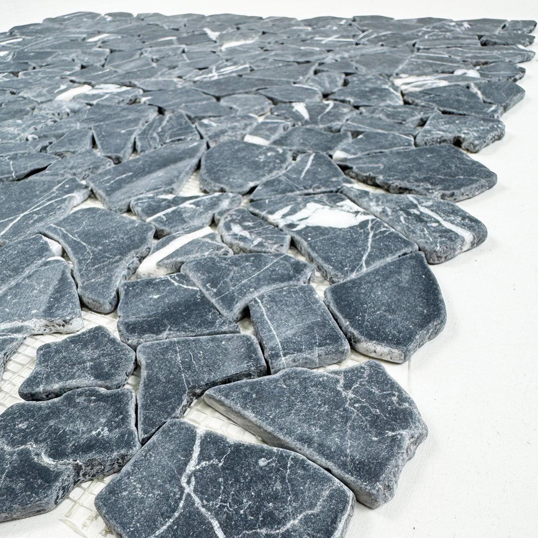 Celvive Stone Black Marquina Honed Irregular Shape Marble Mosaic