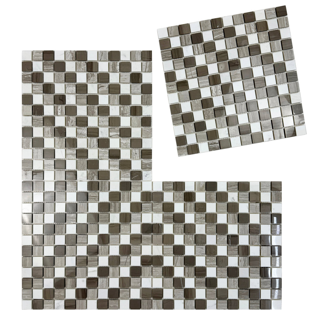 Zen Terra Dark Emperador & Light Emperador & Cream Marfil Mixed Polished Regular Pattern Square Marble Mosaic