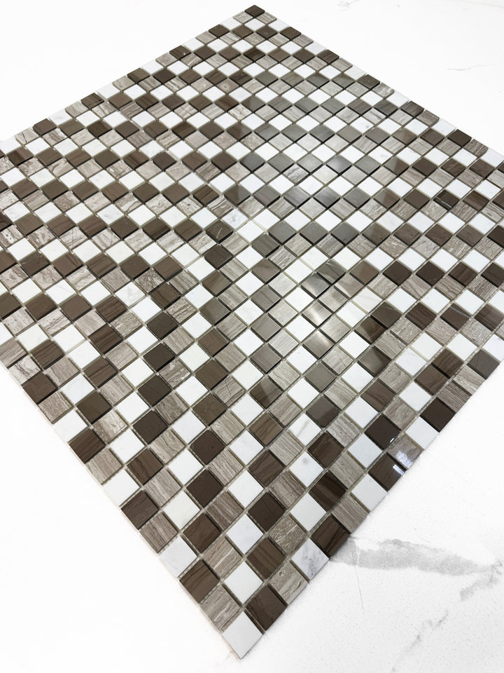 Zen Terra Dark Emperador & Light Emperador & Cream Marfil Mixed Polished Regular Pattern Square Marble Mosaic