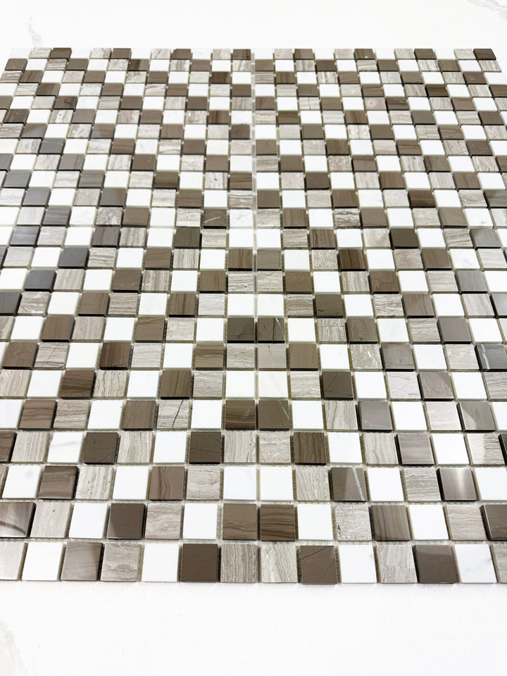 Zen Terra Dark Emperador & Light Emperador & Cream Marfil Mixed Polished Regular Pattern Square Marble Mosaic
