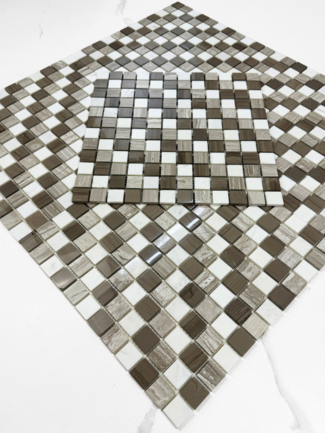 Zen Terra Dark Emperador & Light Emperador & Cream Marfil Mixed Polished Regular Pattern Square Marble Mosaic