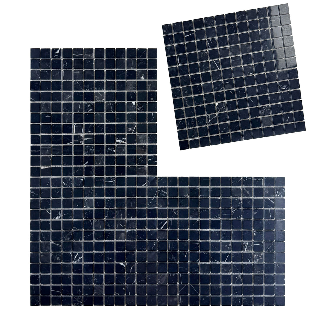 Noir Crest Black Marquina Polished Square  Marble Mosaic