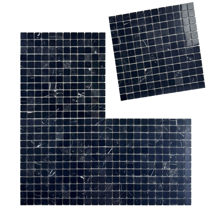 Noir Crest Black Marquina Polished Square  Marble Mosaic