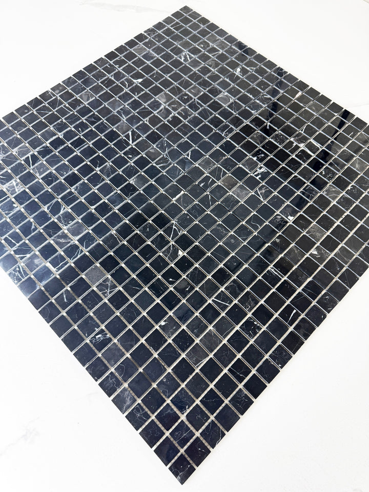 Noir Crest Black Marquina Polished Square  Marble Mosaic