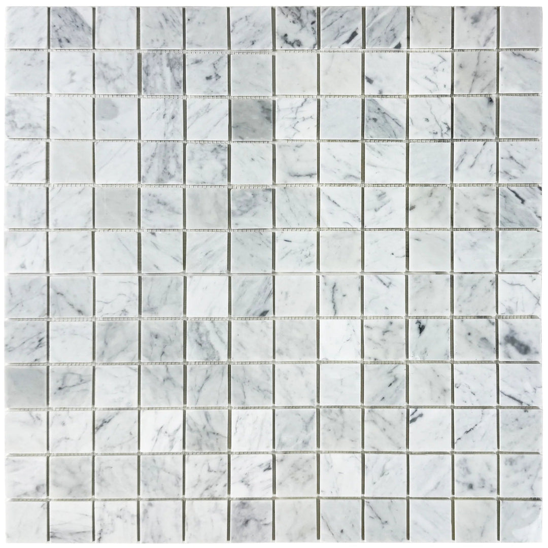 Carrara White Series Polished Square Marble Mosaic Tile, grey marble finish, polished surface