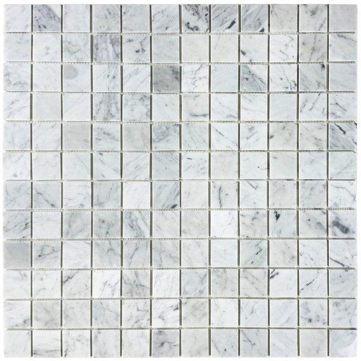 Carrara White Series Polished Square Marble Mosaic Tile, grey marble finish, polished surface