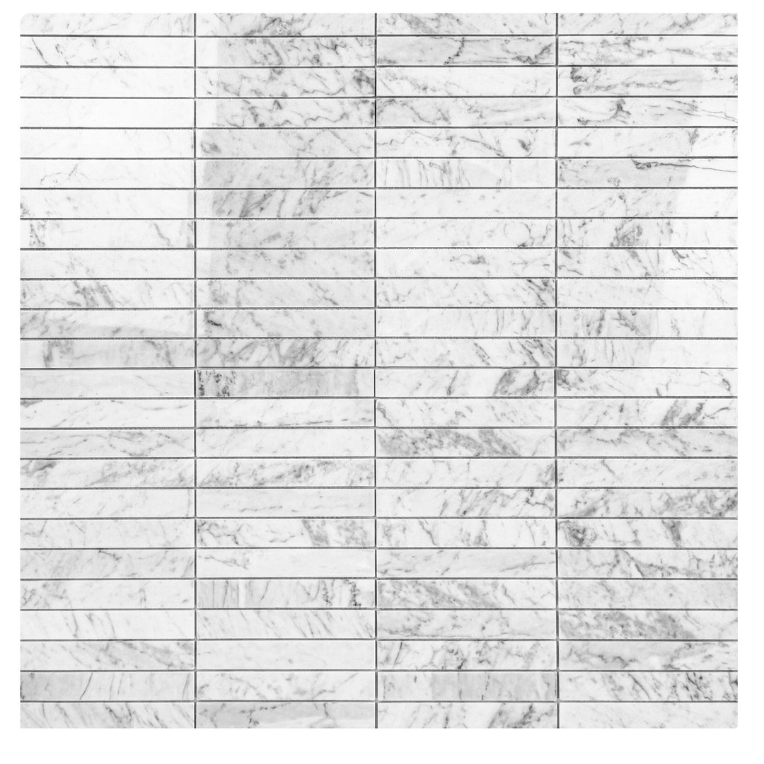 Carrara White Series Polished Rectangle Marble Mosaic Tile, grey marble finish, polished surface