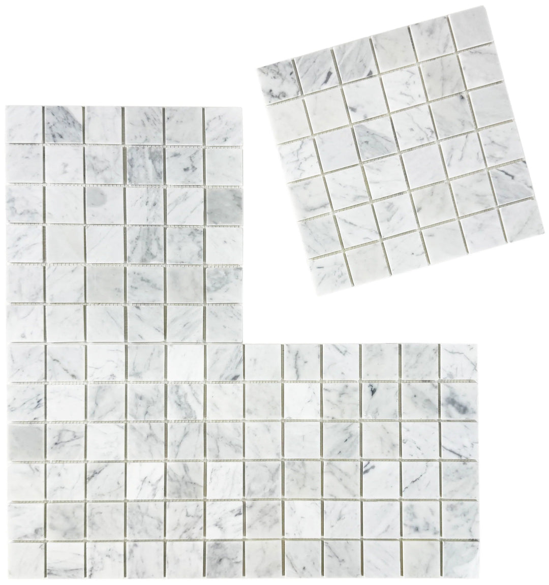 Carrara White Series Polished Square Marble Mosaic Tile, grey marble finish, polished surface