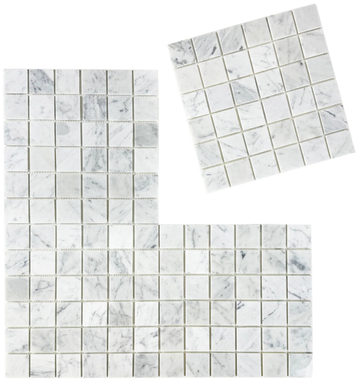 Carrara White Series Polished Square Marble Mosaic Tile, grey marble finish, polished surface