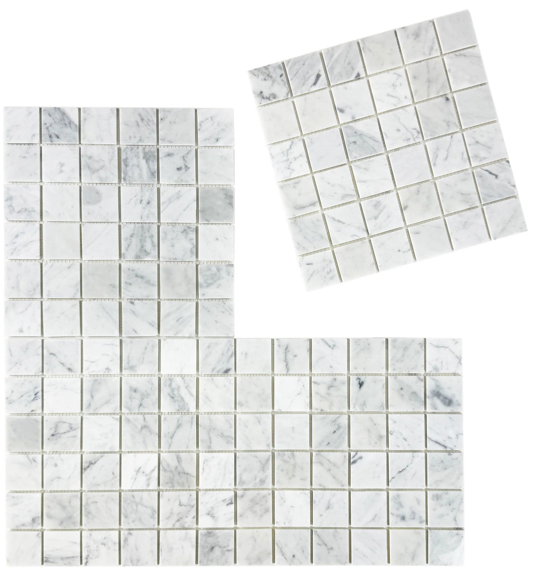 Carrara White Series Polished Square Marble Mosaic Tile, grey marble finish, polished surface