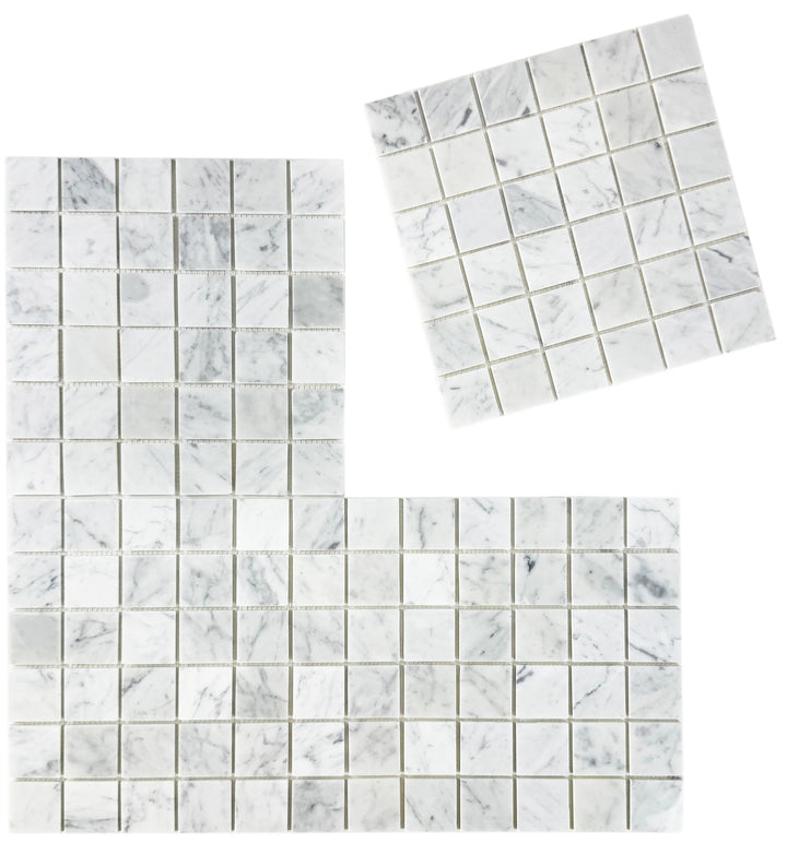 Carrara White Series Polished Square Marble Mosaic Tile, grey marble finish, polished surface
