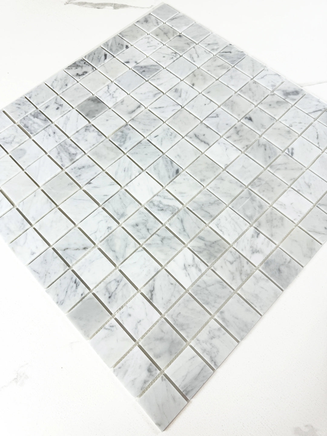Carrara White Series Polished Square Marble Mosaic Tile, grey marble finish, polished surface