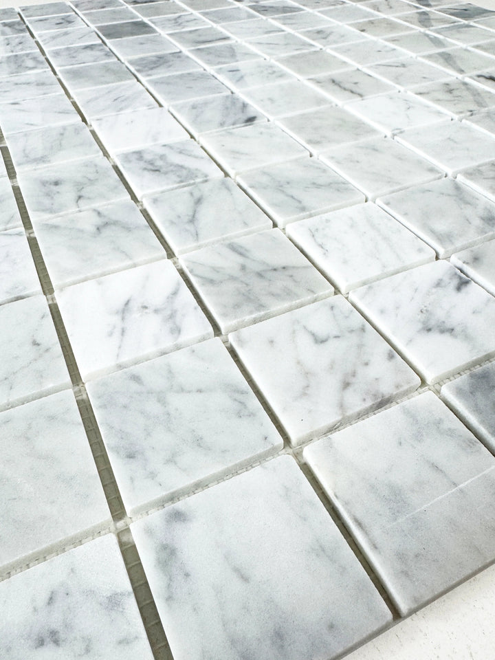 Carrara White Series Polished Square Marble Mosaic Tile, grey marble finish, polished surface