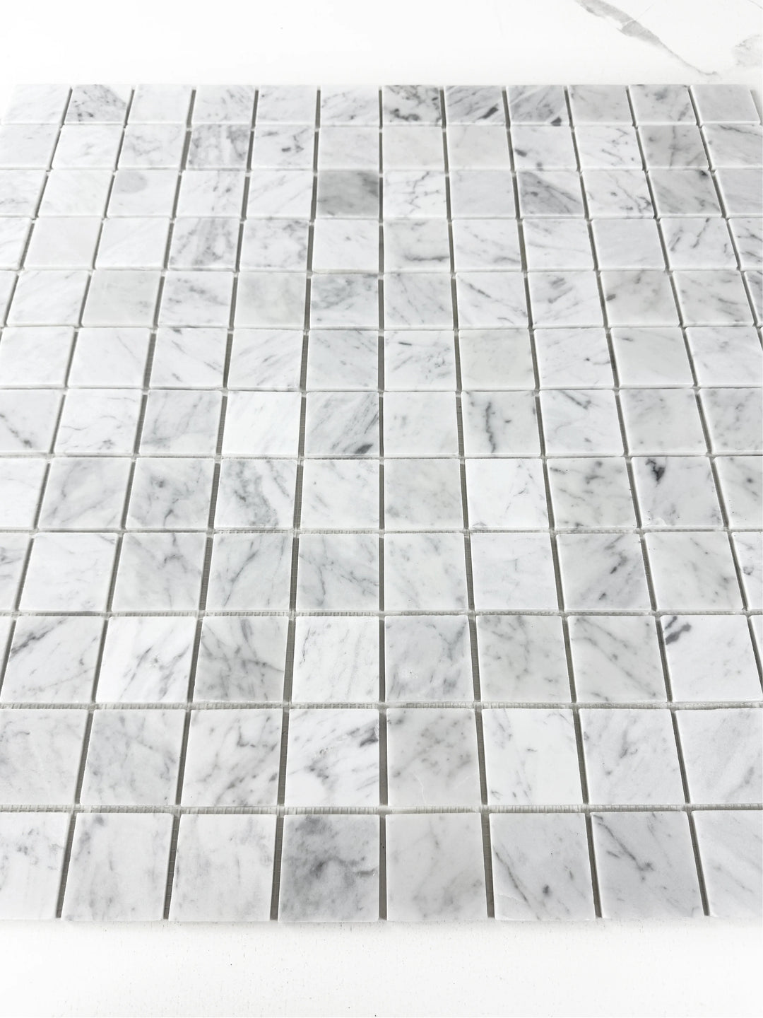 Carrara White Series Polished Square Marble Mosaic Tile, grey marble finish, polished surface