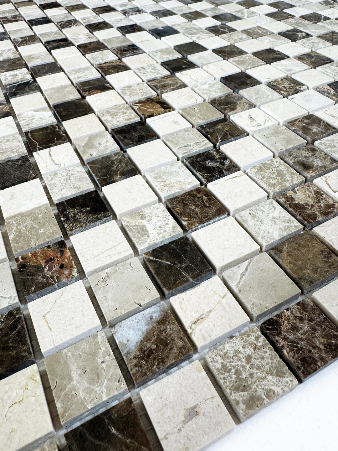 Zen Terra Dark Emperador & Cream Marfil Polished Sapcing Pattern Square  Marble Mosaic