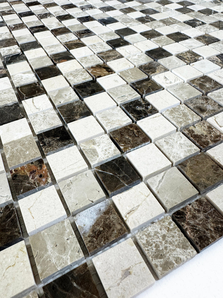 Zen Terra Dark Emperador & Cream Marfil Polished Sapcing Pattern Square  Marble Mosaic