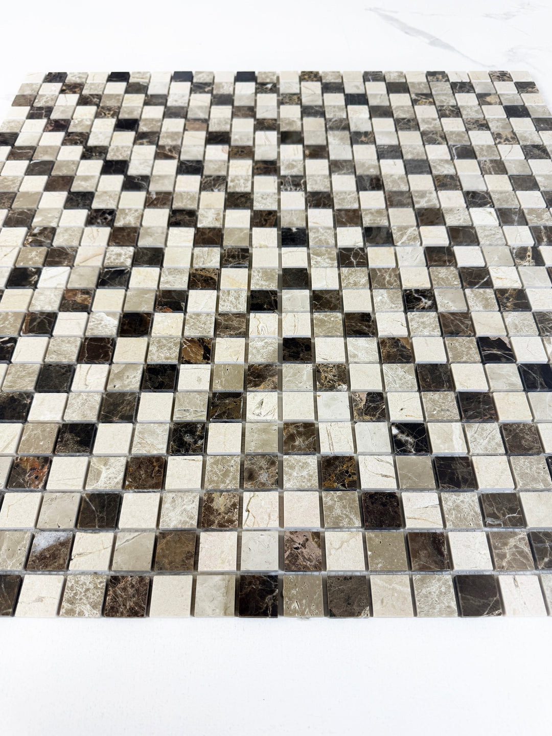 Zen Terra Dark Emperador & Cream Marfil Polished Sapcing Pattern Square  Marble Mosaic