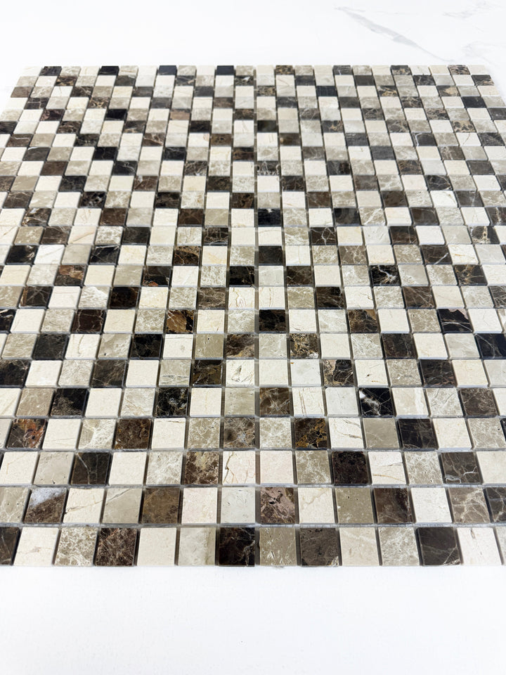 Zen Terra Dark Emperador & Cream Marfil Polished Sapcing Pattern Square  Marble Mosaic
