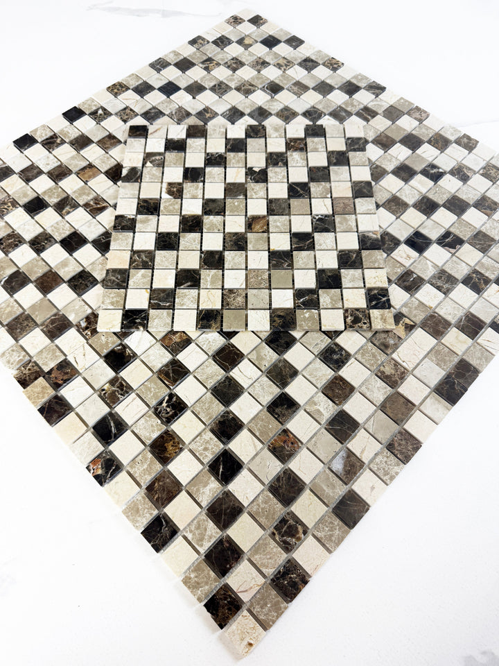 Zen Terra Dark Emperador & Cream Marfil Polished Sapcing Pattern Square  Marble Mosaic