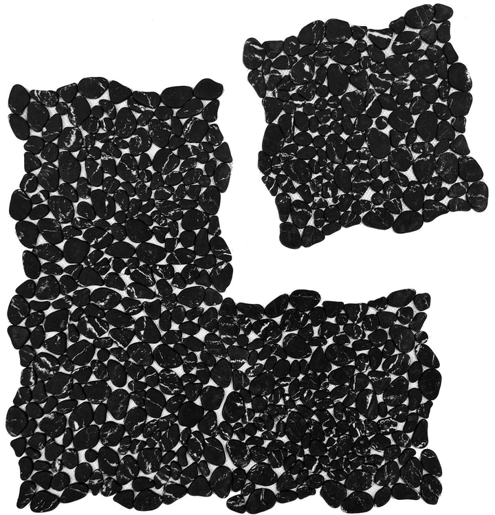Serene Pebble Series Black With White Vein Semi-Matte Irregular Round Shape Artificial Pebble Stone Mosaic