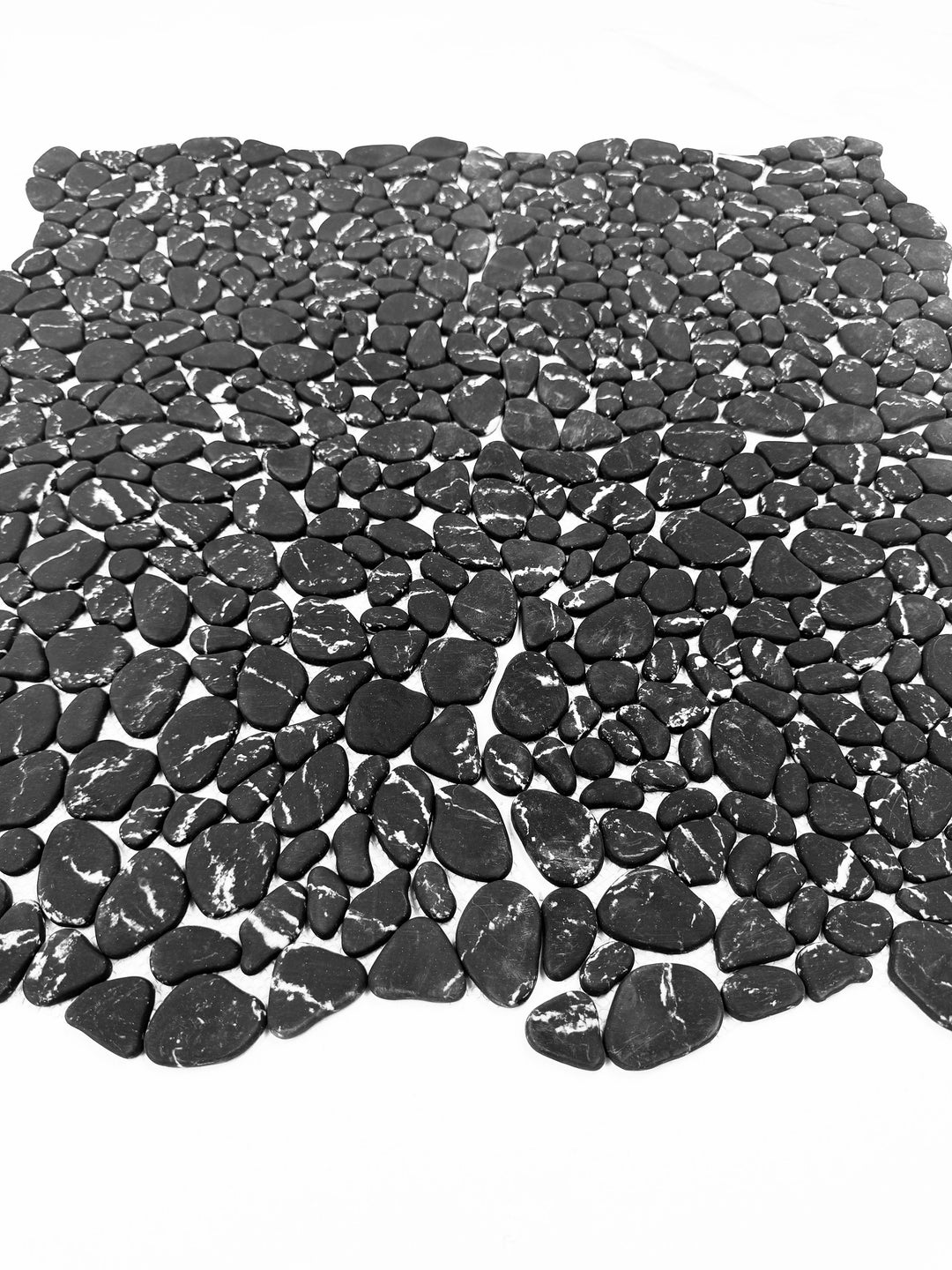 Serene Pebble Series Black With White Vein Semi-Matte Irregular Round Shape Artificial Pebble Stone Mosaic