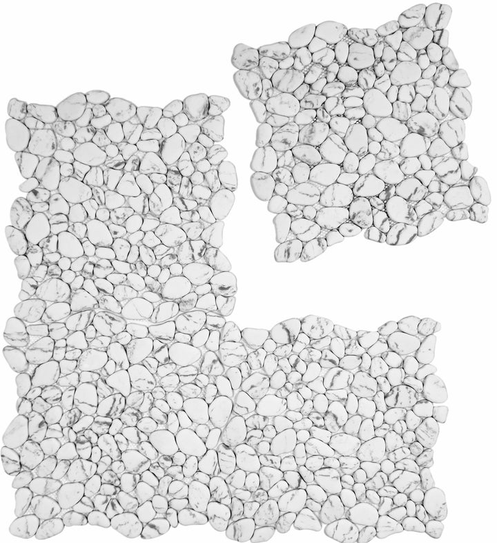 Serene Pebble Series White With Black Vein Semi-Matte Irregular Round Shape Artificial Pebble Stone Mosaic