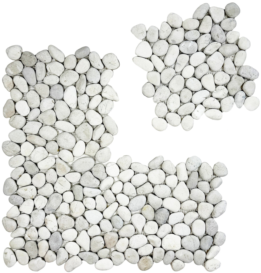 Serene Pebble Series Off White & Light Beige Semi-Matte Irregular Round Shape Natural Pebble Stone Mosaic