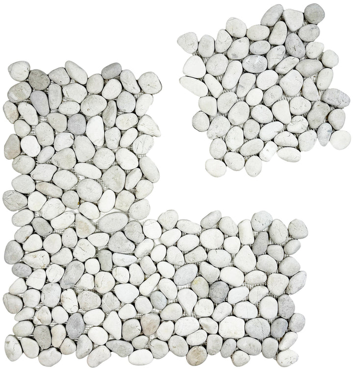 Serene Pebble Series Off White & Light Beige Semi-Matte Irregular Round Shape Natural Pebble Stone Mosaic