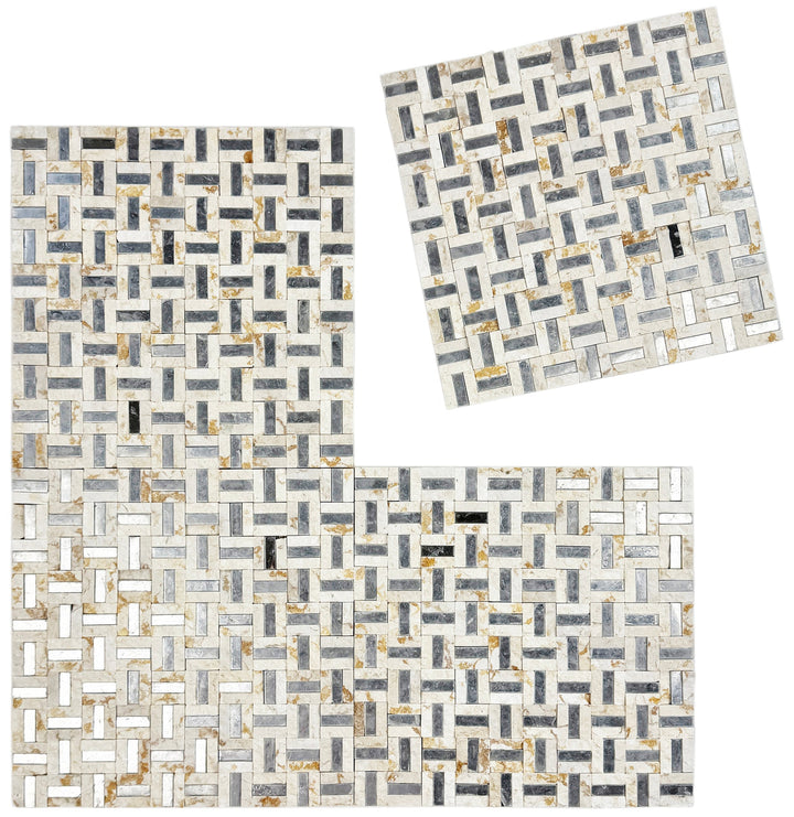 Sunny beige marble mosaic with silver stainless steel split surface
