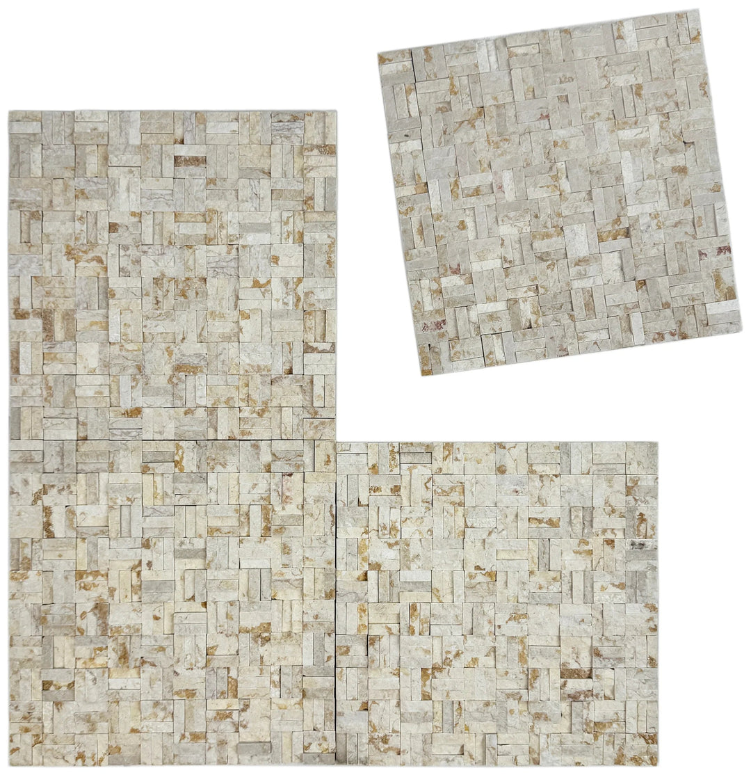 Set of three square tiles with a mosaic pattern on a white background
