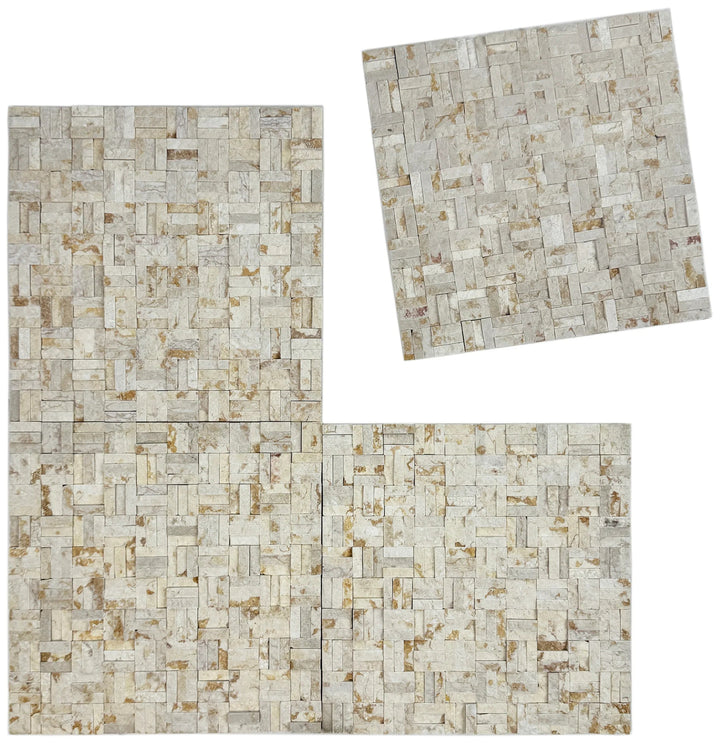 Set of three square tiles with a mosaic pattern on a white background