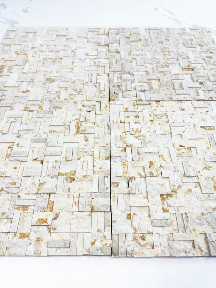 Aurora Luxe Sunny Beige Split Surface Marble Mosaic