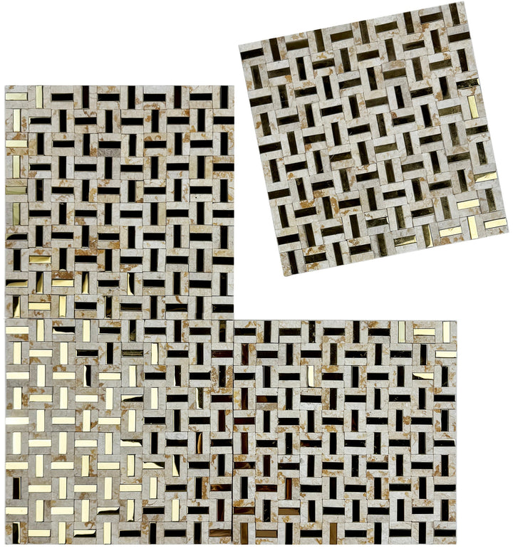 Sunny beige marble mosaic with gold stainless steel split surface