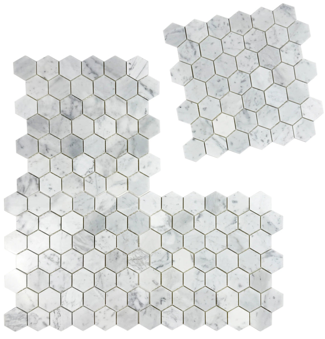 Carrara White Series Polished Hexagon Marble Mosaic Tile, grey marble finish, polished surface