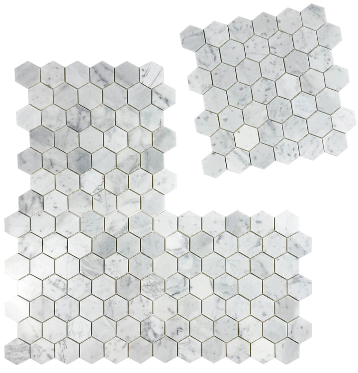 Carrara White Series Polished Hexagon Marble Mosaic Tile, grey marble finish, polished surface