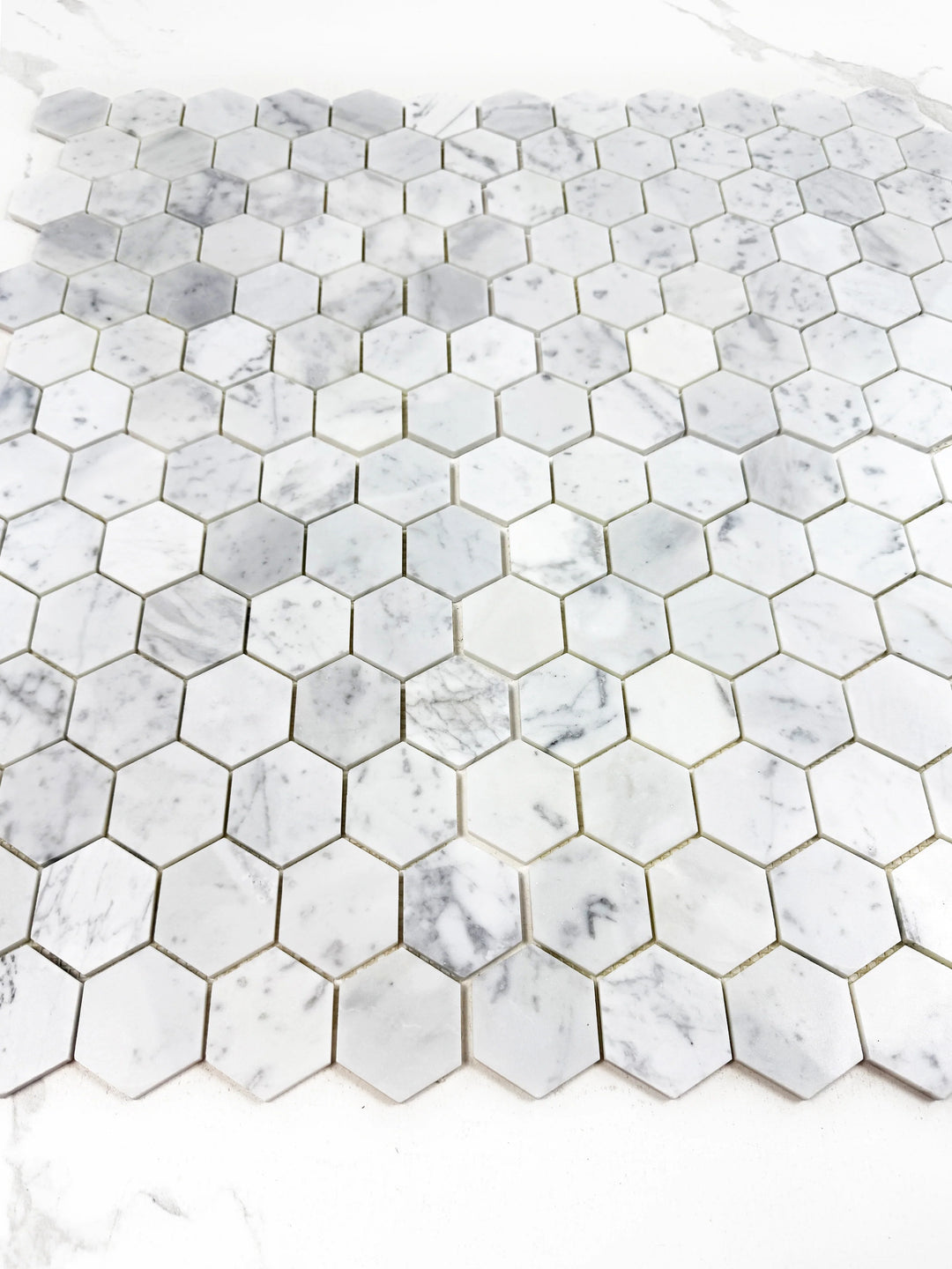 Carrara White Series Polished Hexagon Marble Mosaic Tile, grey marble finish, polished surface