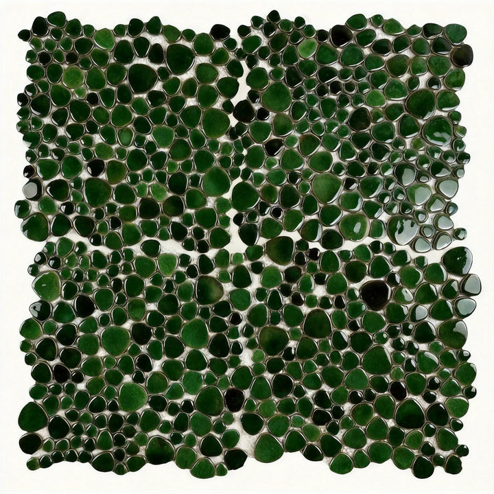 Positano Sky Series Kelly Green Round Ice Crack Porcelain Mosaic