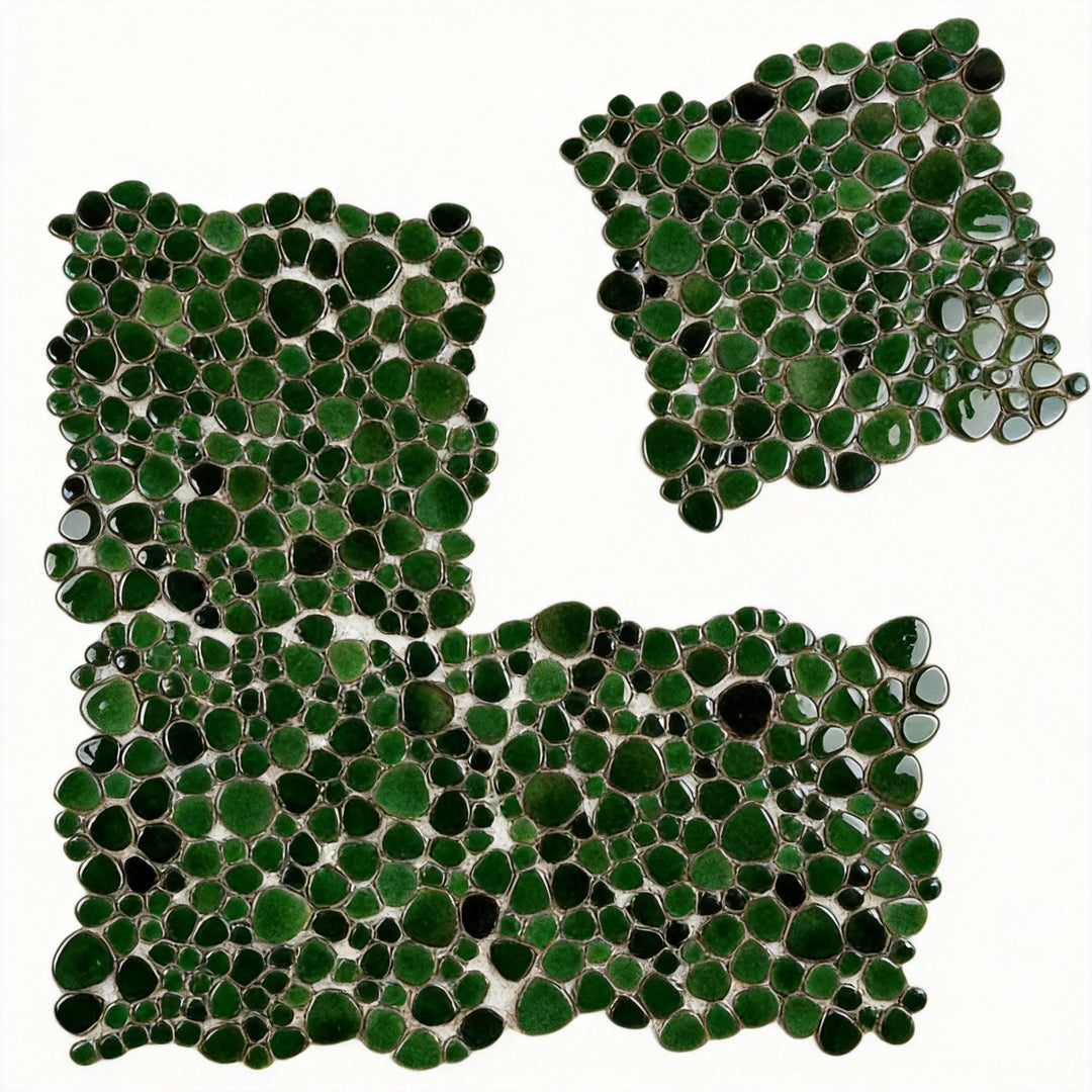 Positano Sky Series Kelly Green Round Ice Crack Porcelain Mosaic