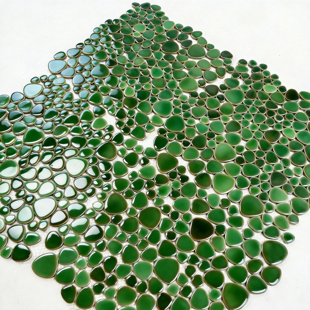 Positano Sky Series Kelly Green Round Ice Crack Porcelain Mosaic