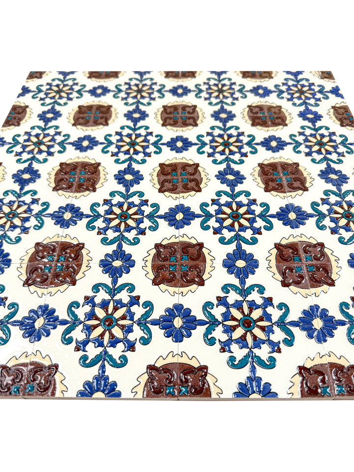 Cream, Brown & Blue Sahara Pearl Moroccan Tile