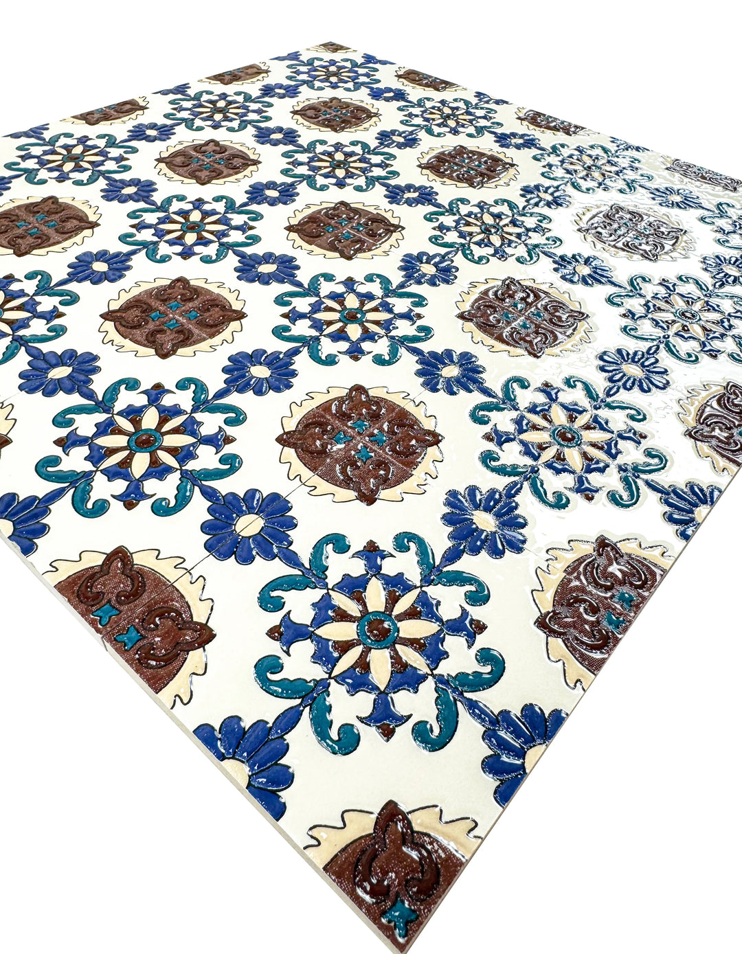 Cream, Brown & Blue Sahara Pearl Moroccan Tile